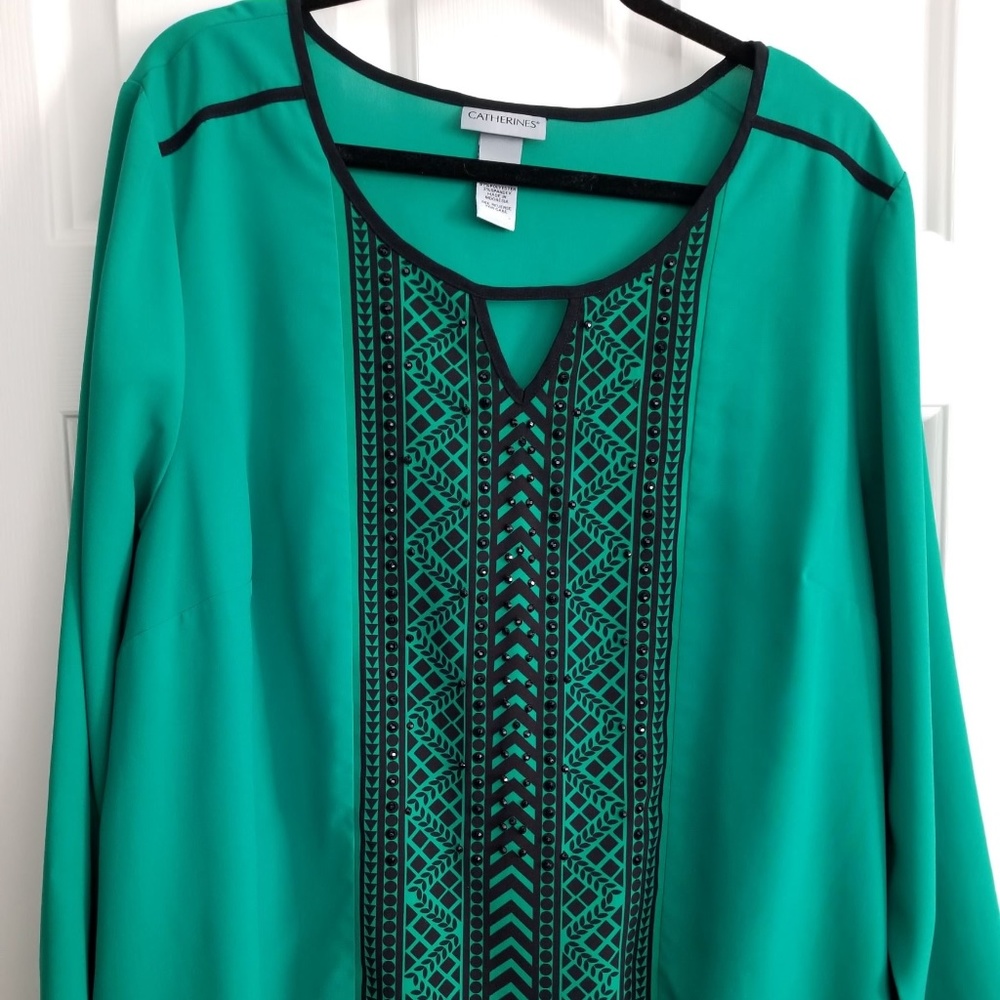 Green and Black  Women's Blouse with Gems